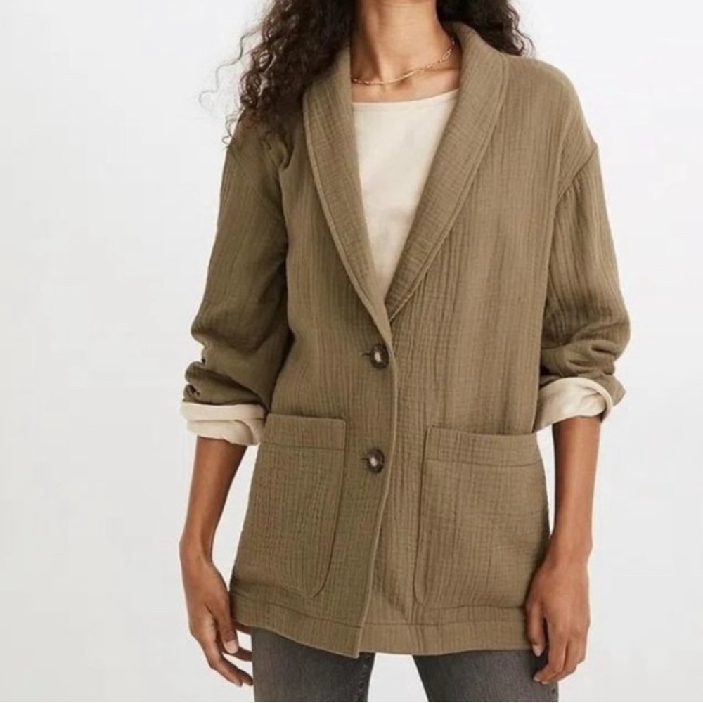 Madewell Lightspun Dorset Blazer Green 100% Cotton NWOT Women's Large N0642